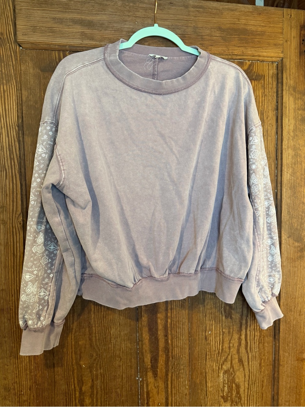 Washed Mauve Pullover Sweatshirt with Printed Sleeves